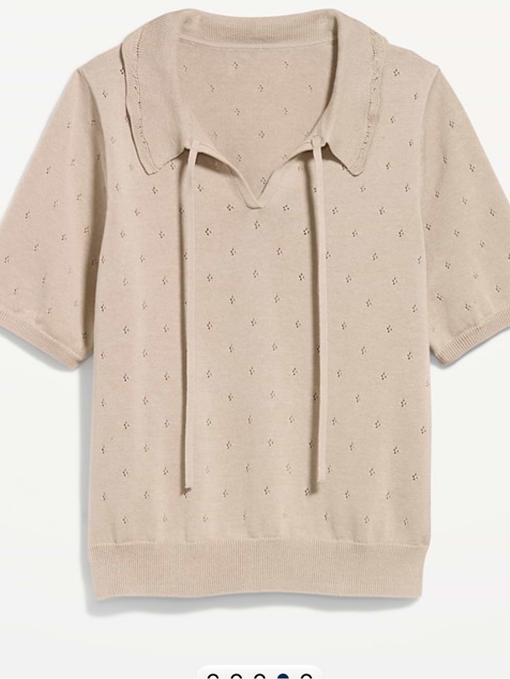 Pointelle tie front polo